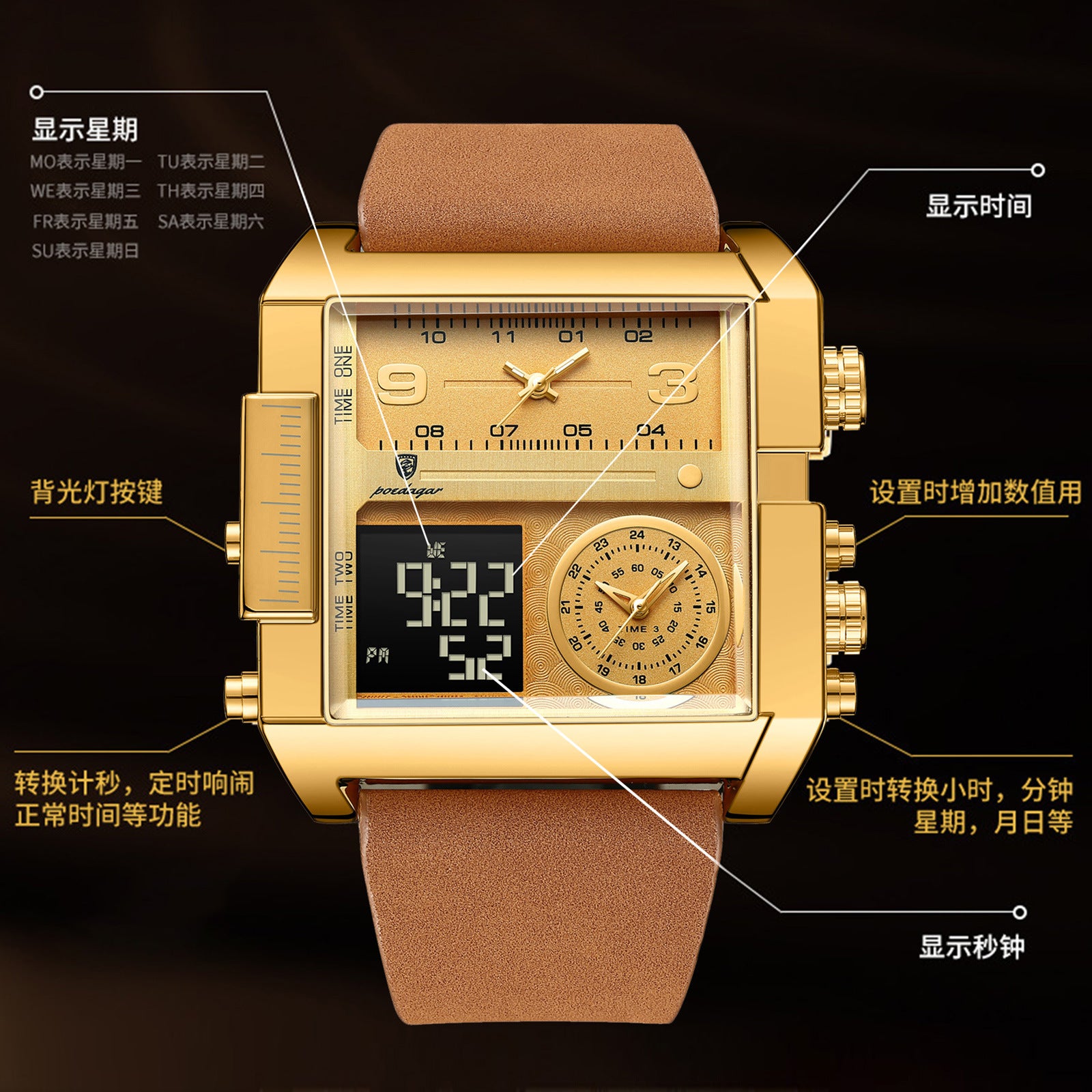 Swiss brand new electronic watch double display fashion waterproof quartz watch live foreign trade explosions a generation of hair