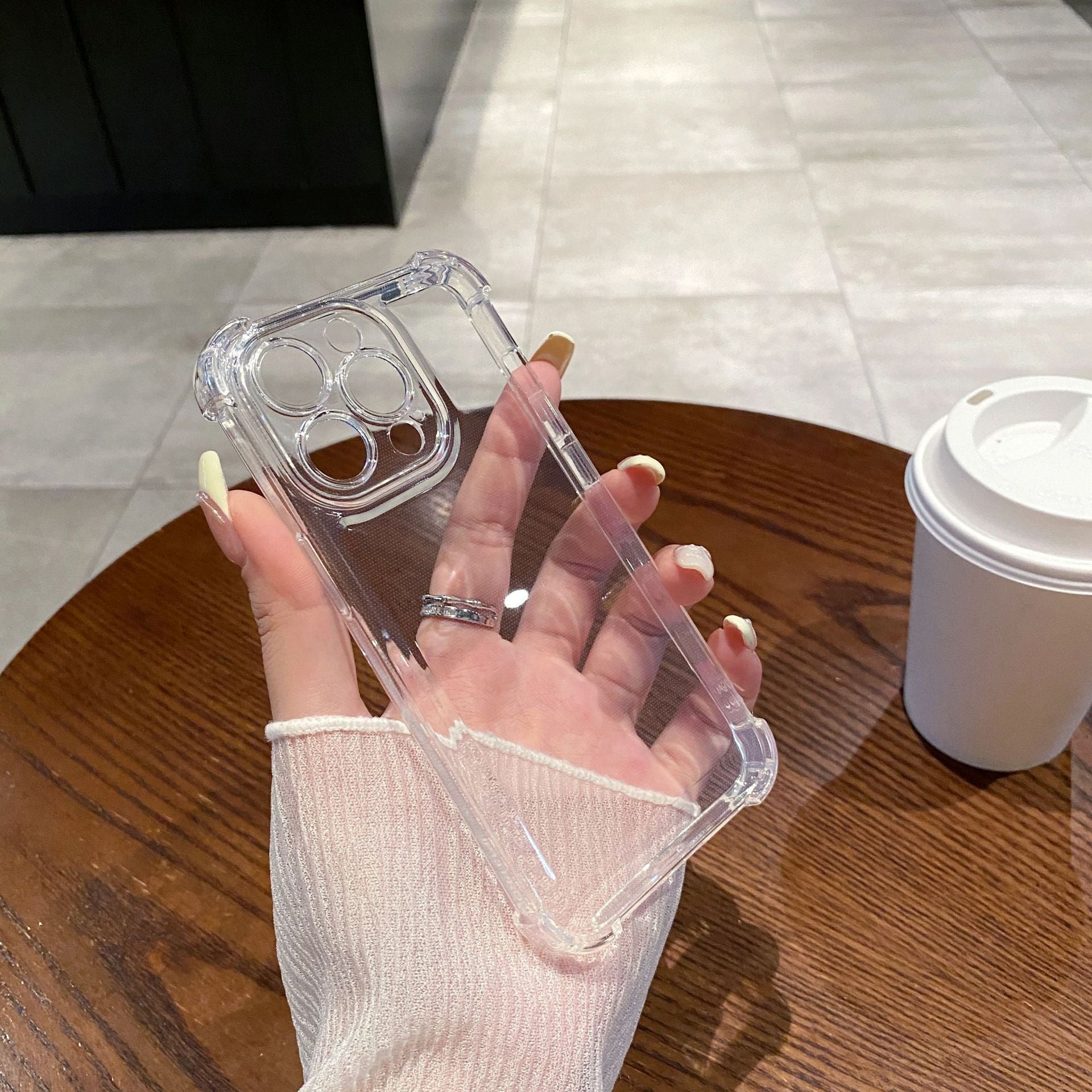 Suitable for Iphone17 Transparent Mobile Phone 15Promax Four-Corner Anti-Fall Space Shell Protective Cover Apple 16E Airbag