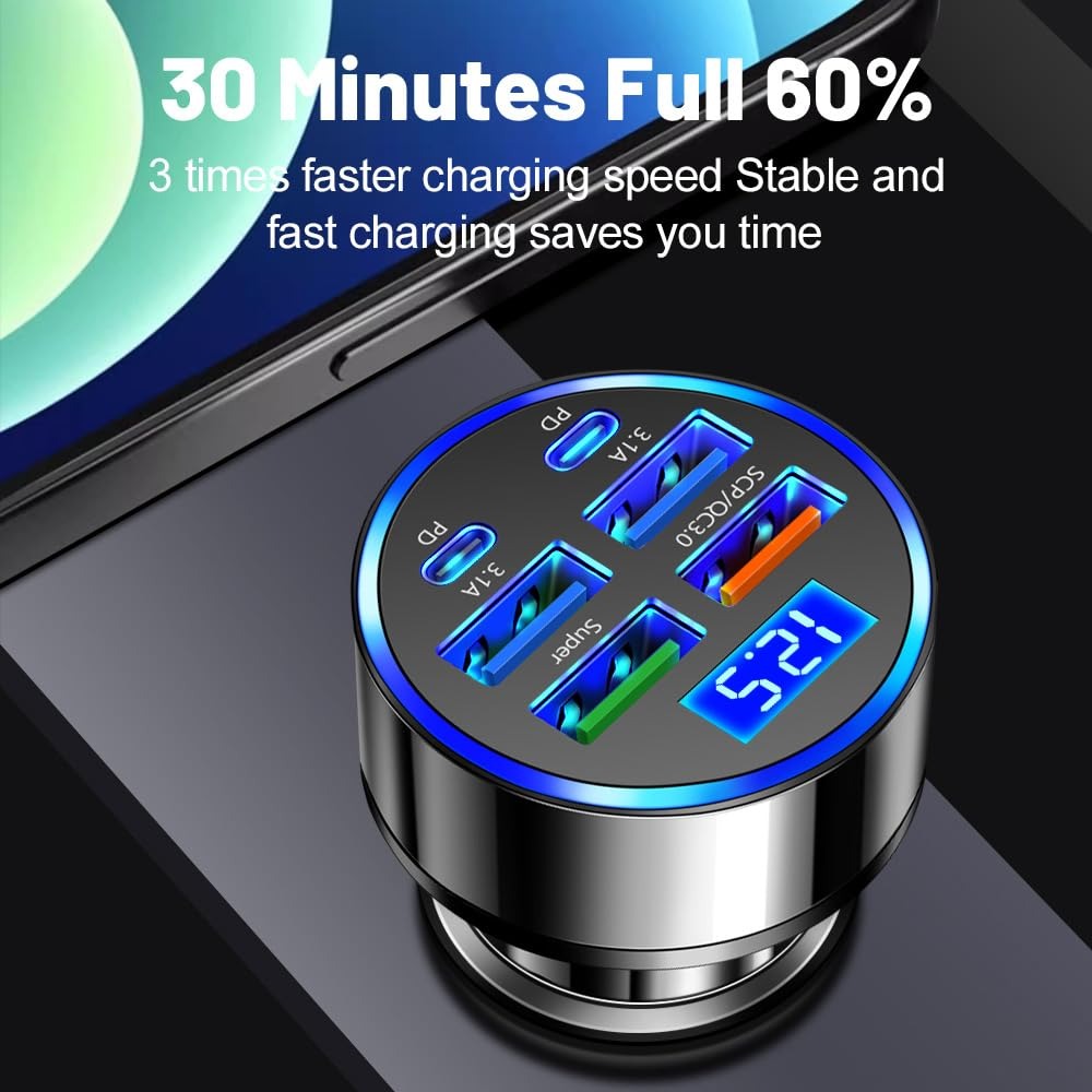 Universal 6-in-1 Car Charger - Multi-Device Fast Hub