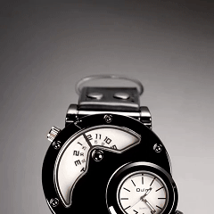 Mens Dual Time Zone Sports Watch Oulm Quartz Clock with PU Leather strap