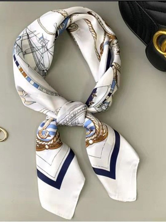 Nautical Silk Satin Square Scarf Anchor Print Wrap