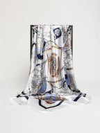 Nautical Silk Satin Square Scarf Anchor Print Wrap