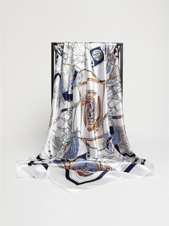 Nautical Silk Satin Square Scarf Anchor Print Wrap