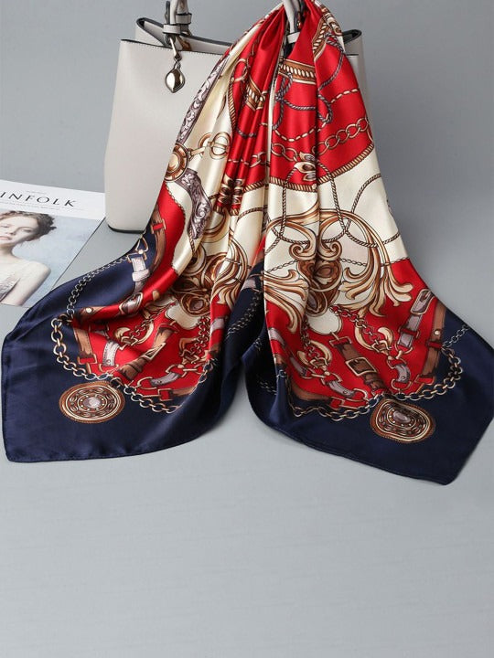 Vintage Baroque Silk Satin Square Scarf Luxury Shawl