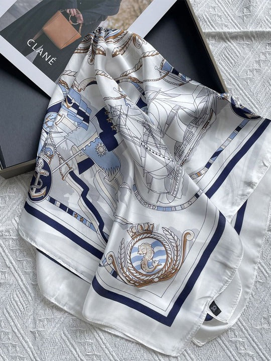 Nautical Silk Satin Square Scarf Anchor Print Wrap