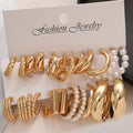 12 Pair Fashion Earring Set - Gold Hoops & Resin Drops